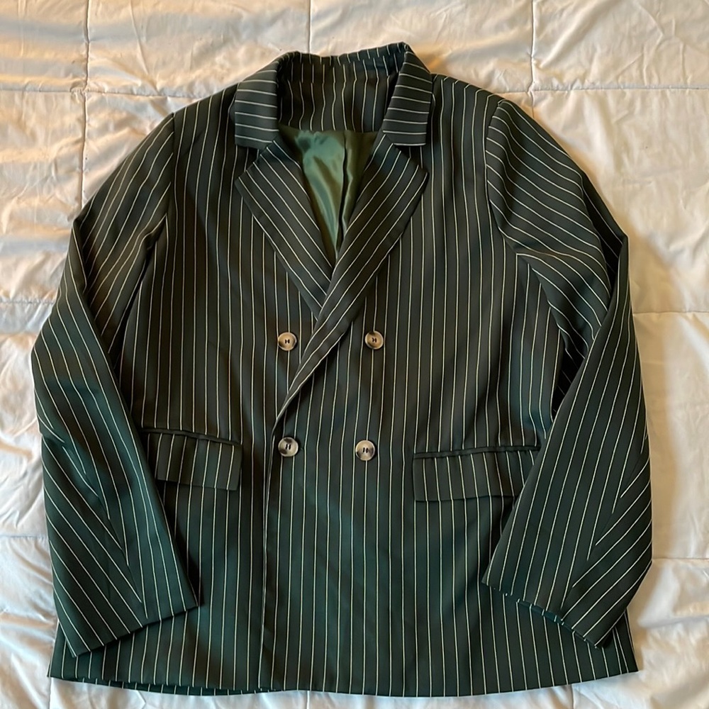 Green Pinstripe Double-breasted Blazer